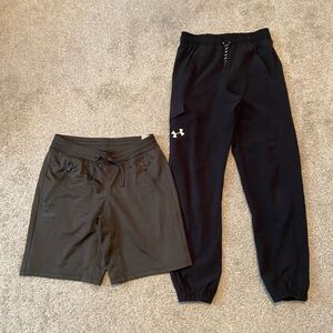 Under Armour Youth Large Athletic‎ Shorts Pants Set Black Gray Gym Workout